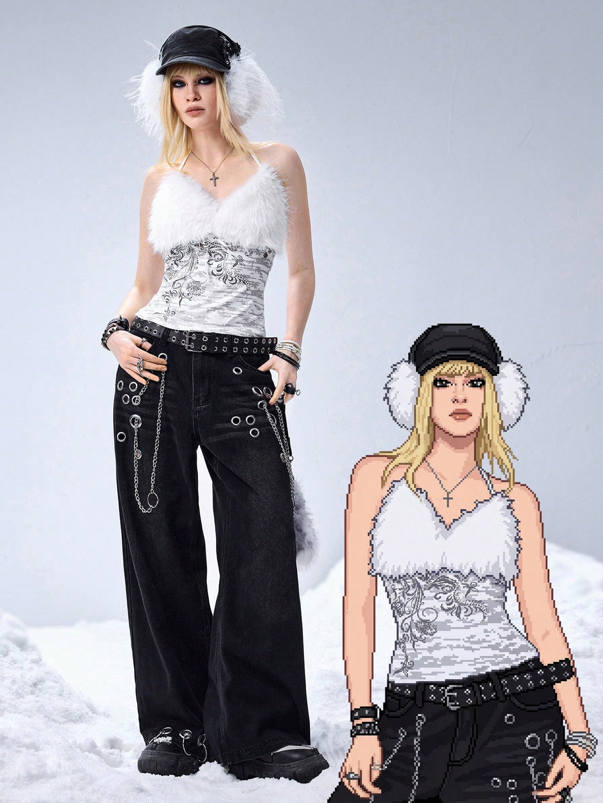 White halter crop top for women featuring contrast lace trim and separate matching arm sleeves