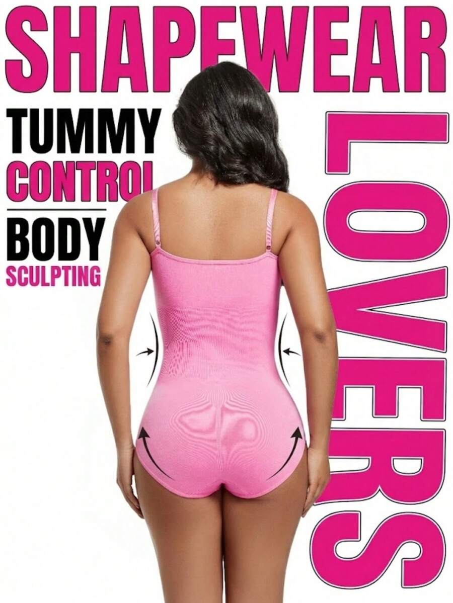 Black seamless V-neck shapewear bodysuit for women featuring backless design and tummy control