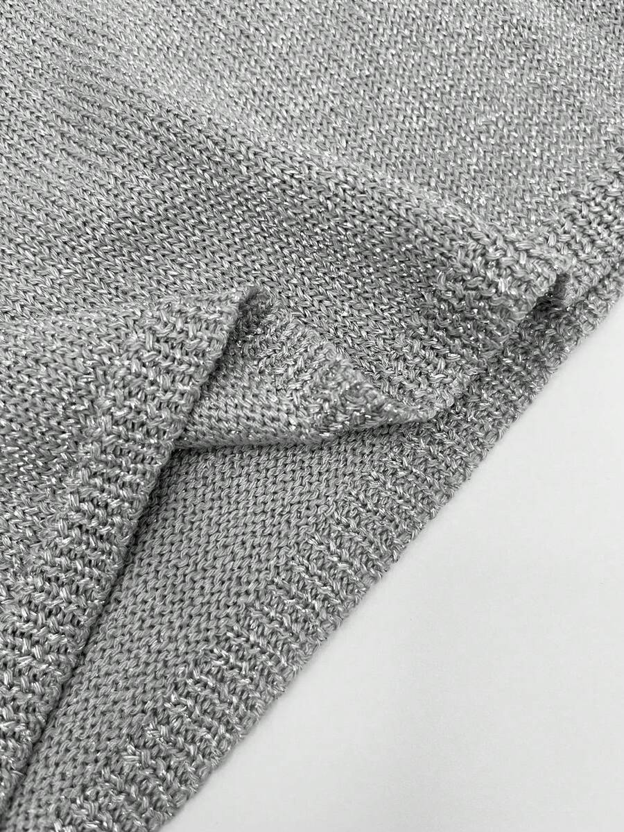 Grey rib-knit camisole top featuring a V-neckline and thin spaghetti straps for women.
