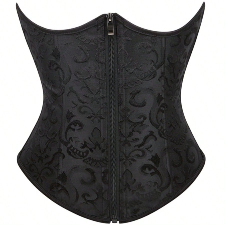 Vintage lace-up waist trainer corset with grommet eyelet details and plant pattern, designed for Halloween styling.
