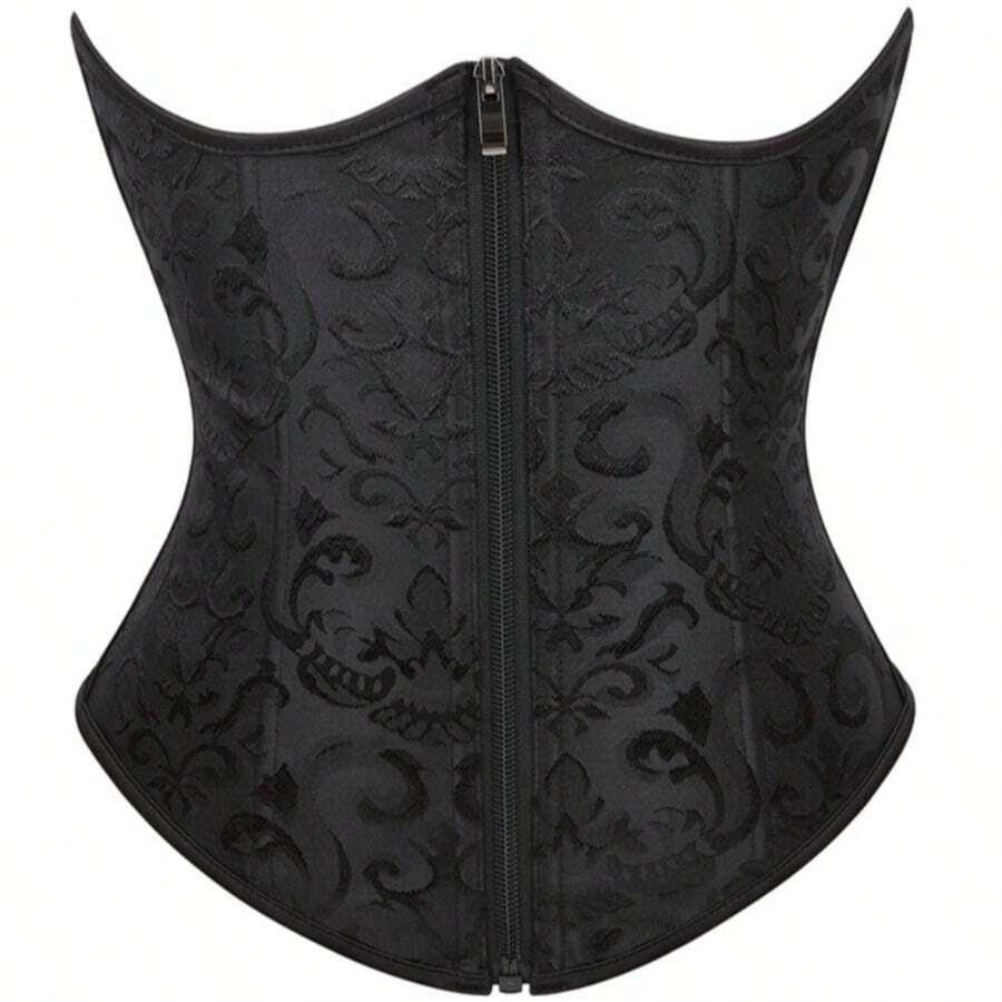 Vintage lace-up waist trainer corset with grommet eyelet details and plant pattern, designed for Halloween styling.