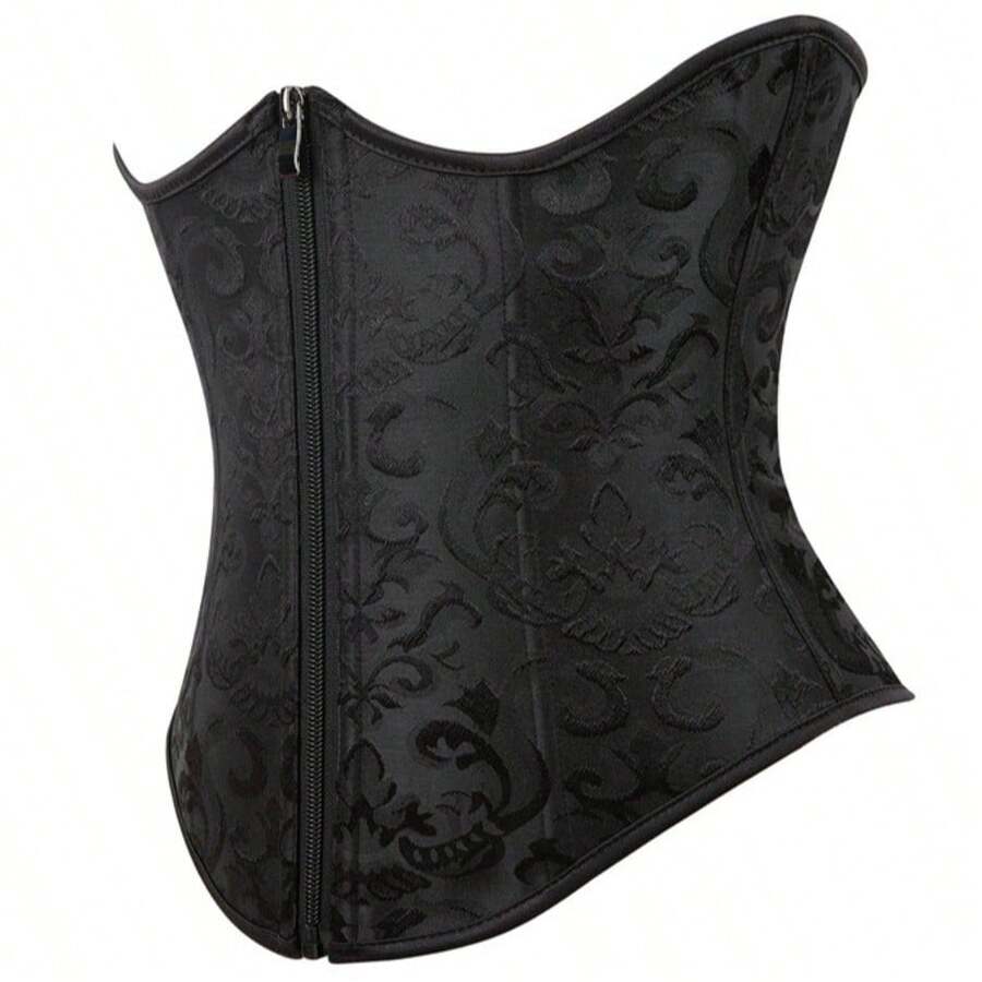 Vintage lace-up waist trainer corset with grommet eyelet details and plant pattern, designed for Halloween styling.