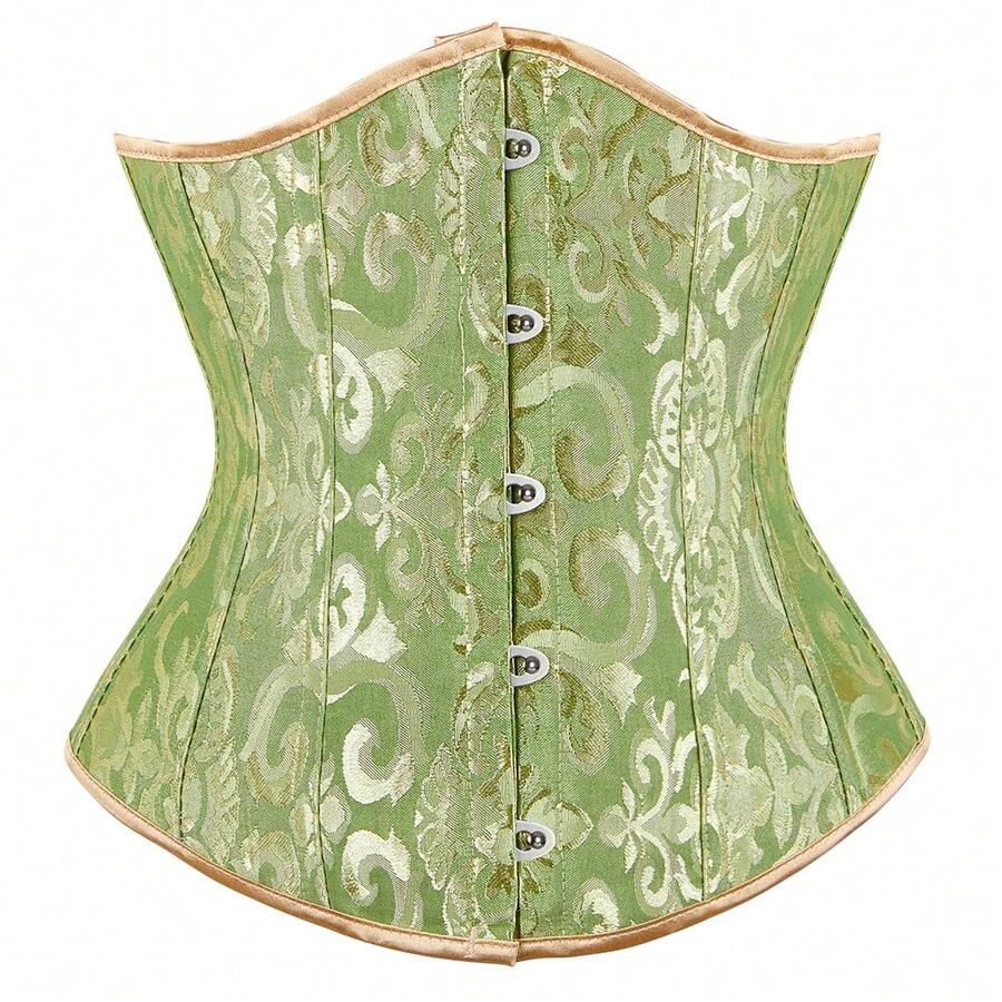 Vintage lace-up waist trainer corset with grommet eyelet details and plant pattern, designed for Halloween styling.