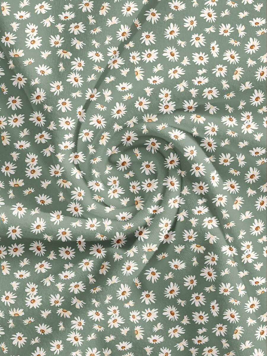 Women's minimalist floral daisy print bodycon cami dress with spaghetti straps, backless cut, high waist, and split thigh slit.