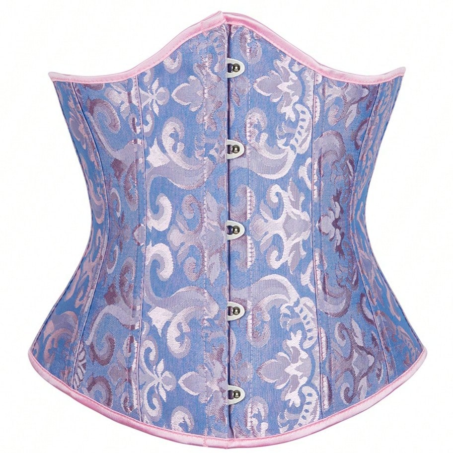 Vintage lace-up waist trainer corset with grommet eyelet details and plant pattern, designed for Halloween styling.