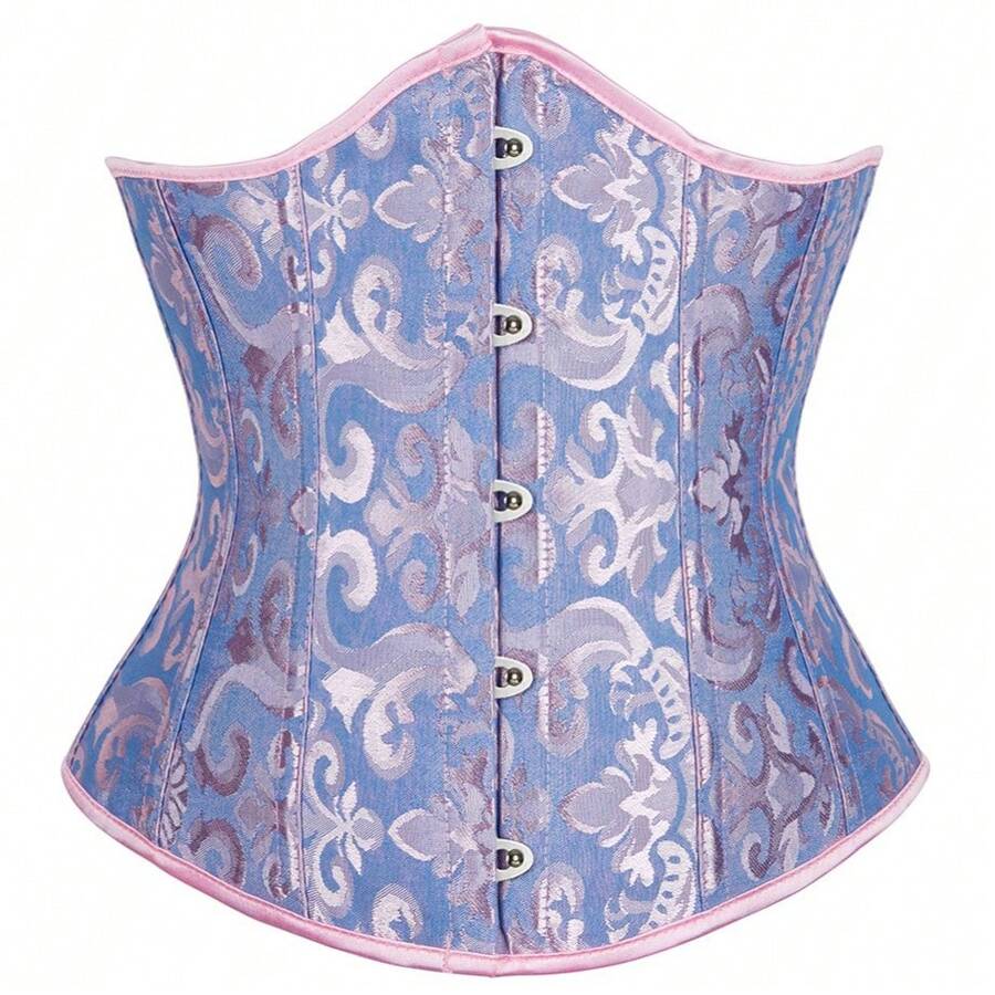 Vintage lace-up waist trainer corset with grommet eyelet details and plant pattern, designed for Halloween styling.
