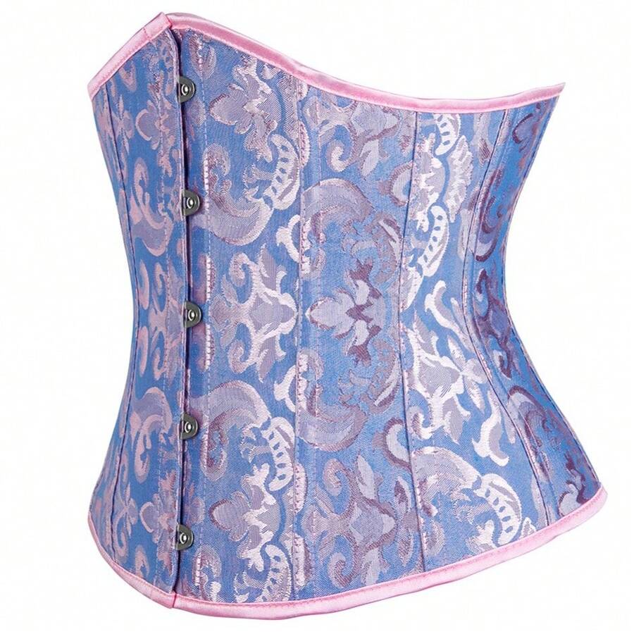 Vintage lace-up waist trainer corset with grommet eyelet details and plant pattern, designed for Halloween styling.