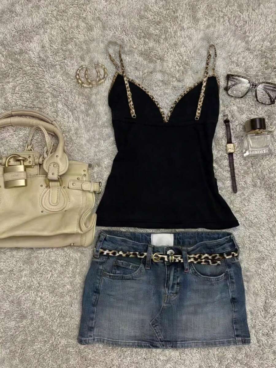 A women's solid slim fit camisole top with delicate contrast lace trim around the neckline and spaghetti straps.