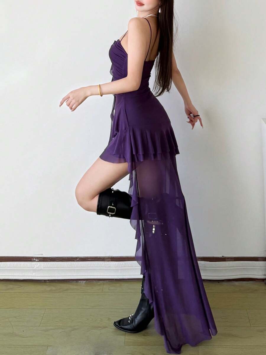 Women's white off shoulder asymmetrical camisole midi dress featuring a fitted high waist and sleeveless knitted design.