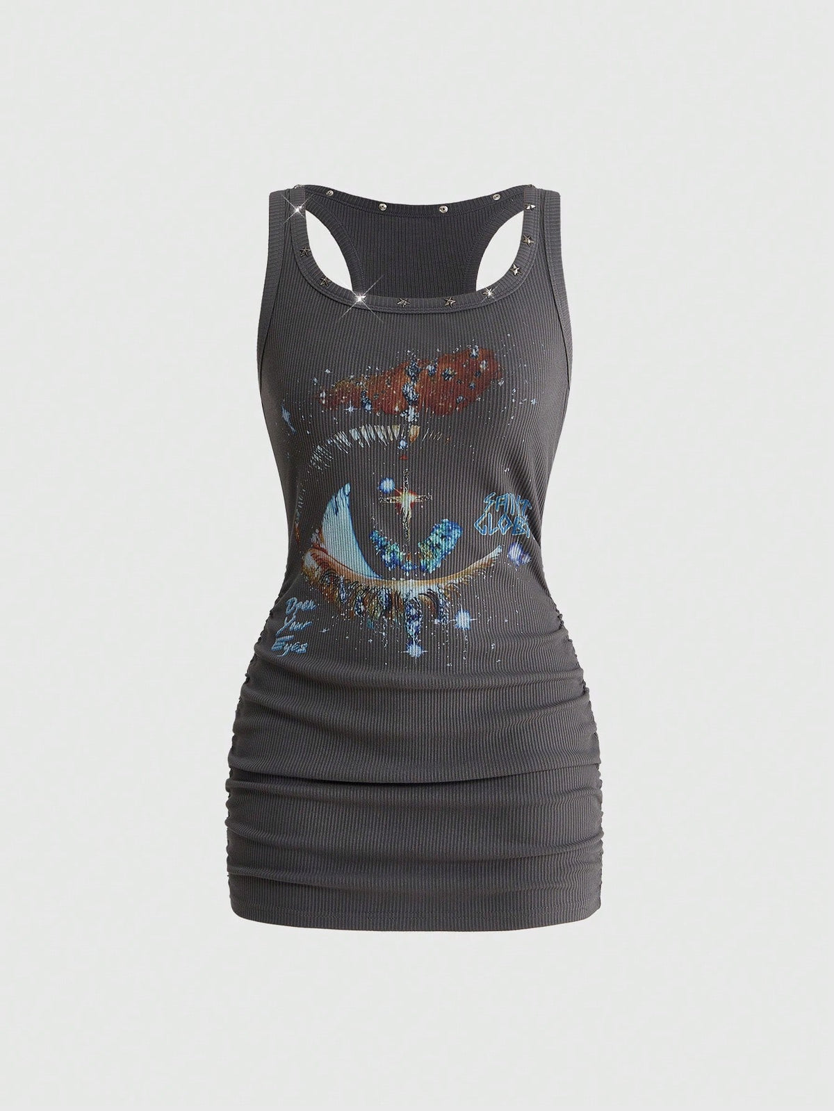 Army green short sleeve ruched bodycon mini dress for women featuring a scoop neckline and slim fit pencil hem.
