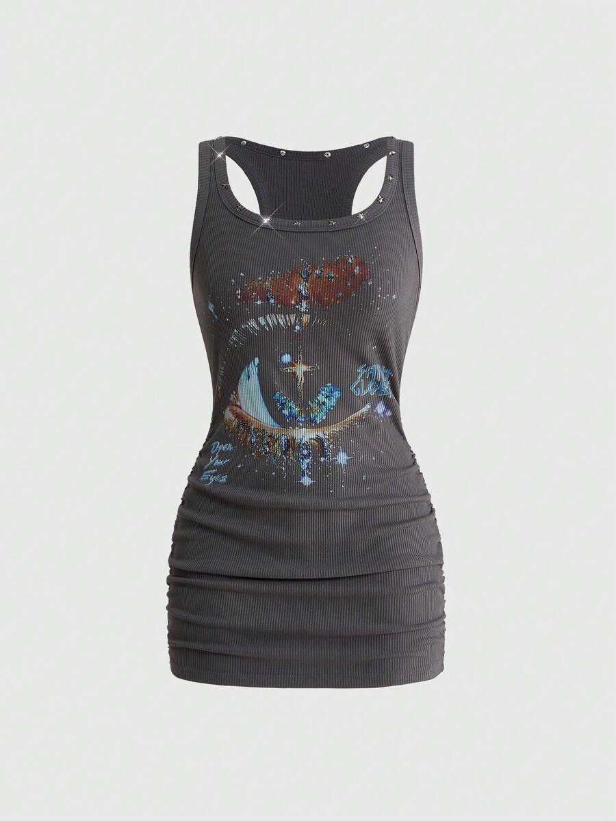 Army green short sleeve ruched bodycon mini dress for women featuring a scoop neckline and slim fit pencil hem.