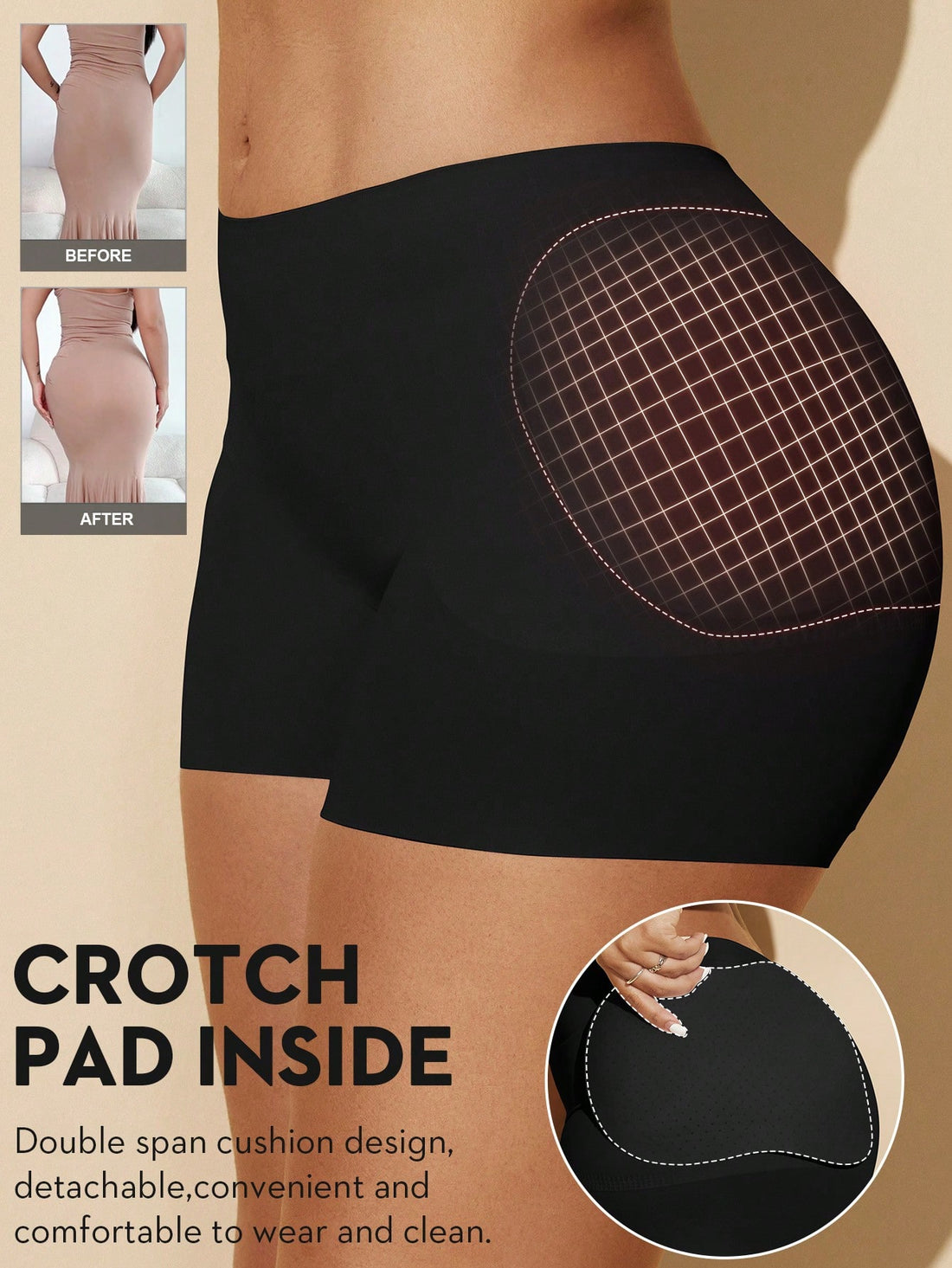 Women's black seamless waist trainer shorts featuring tummy control and butt lifting pads