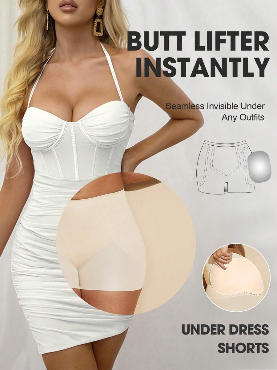 Women's black seamless waist trainer shorts featuring tummy control and butt lifting pads