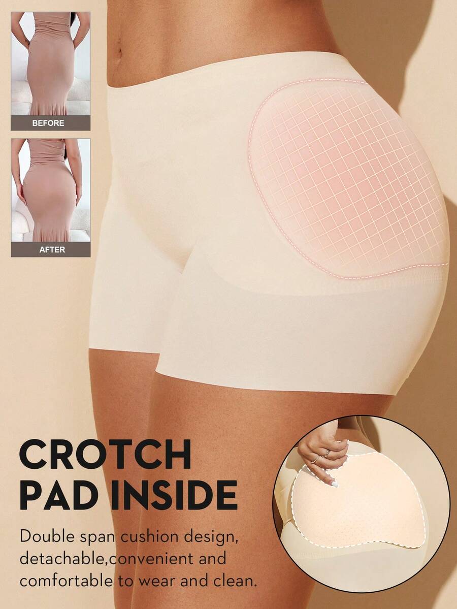 Women's black seamless waist trainer shorts featuring tummy control and butt lifting pads