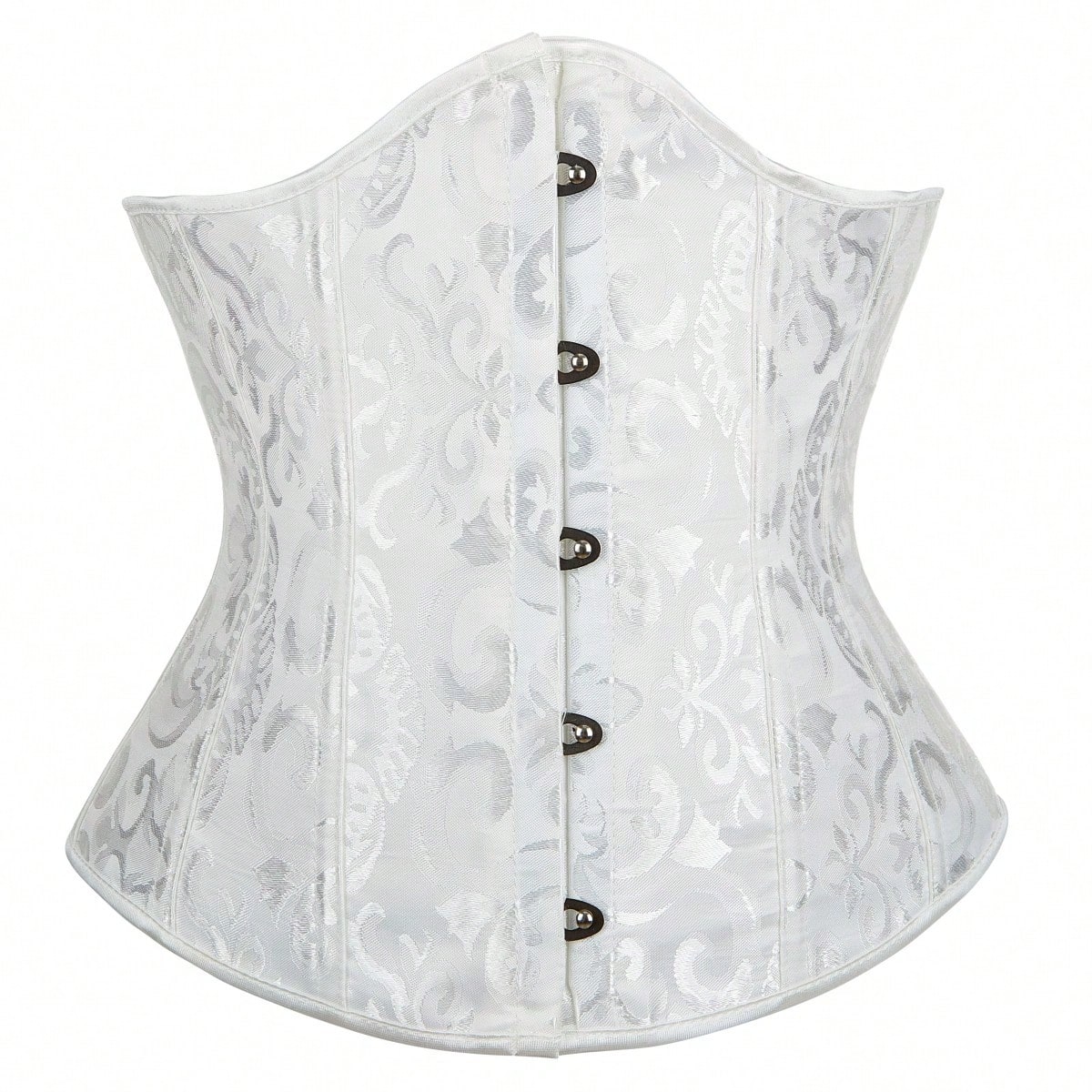Women's coffee brown lace-up waist trainer corset body shaper featuring grommet eyelets and floral design details.
