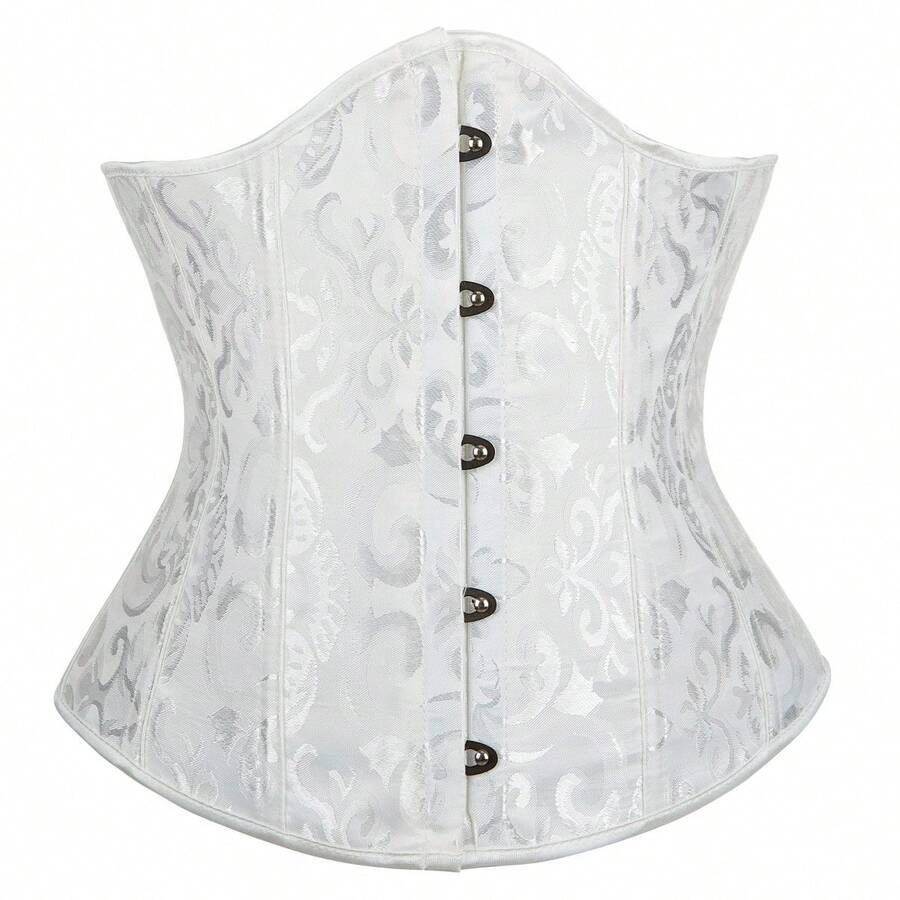 Women's coffee brown lace-up waist trainer corset body shaper featuring grommet eyelets and floral design details.