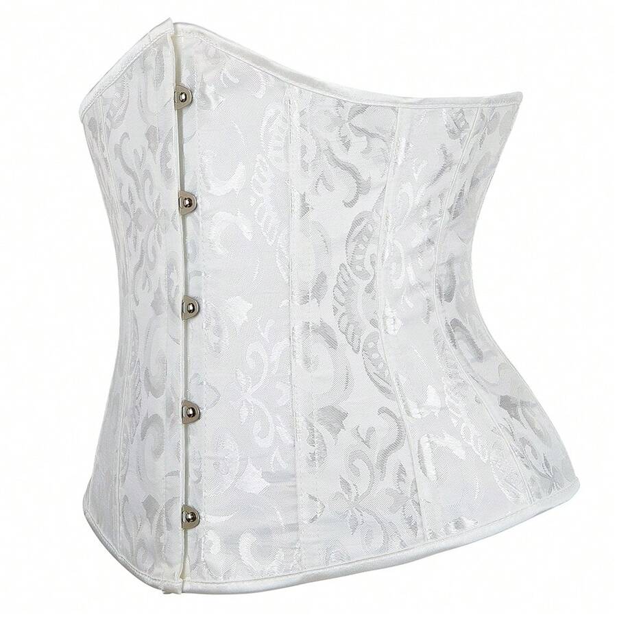 Women's coffee brown lace-up waist trainer corset body shaper featuring grommet eyelets and floral design details.