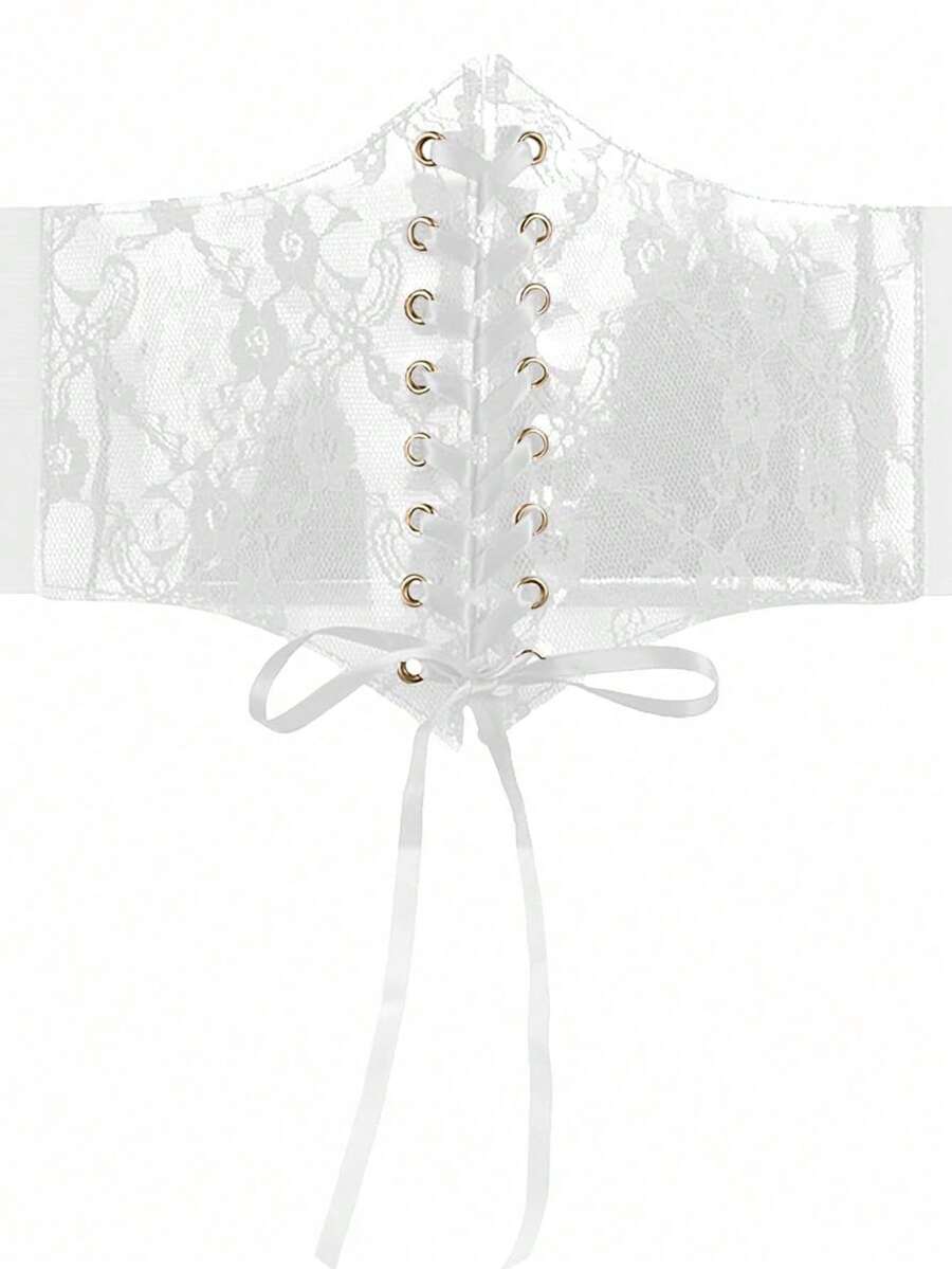 Black lace-up waist cincher with grommet eyelets, baroque pattern, medium stretch, and wide belt design for women.