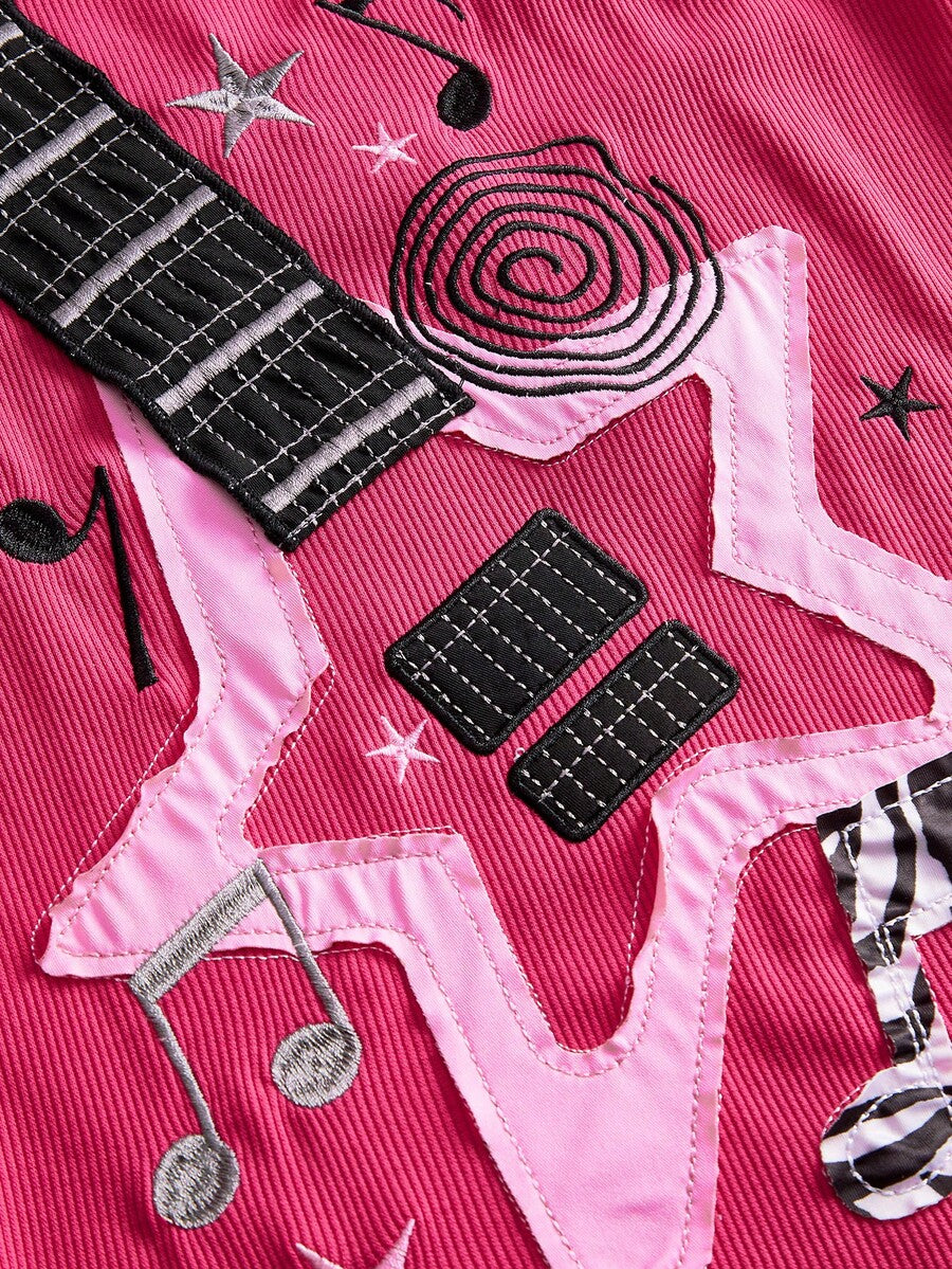 Women's bass note graphic print crop camisole top featuring lace-up detailing, spaghetti straps, and a slim fit knitted design.