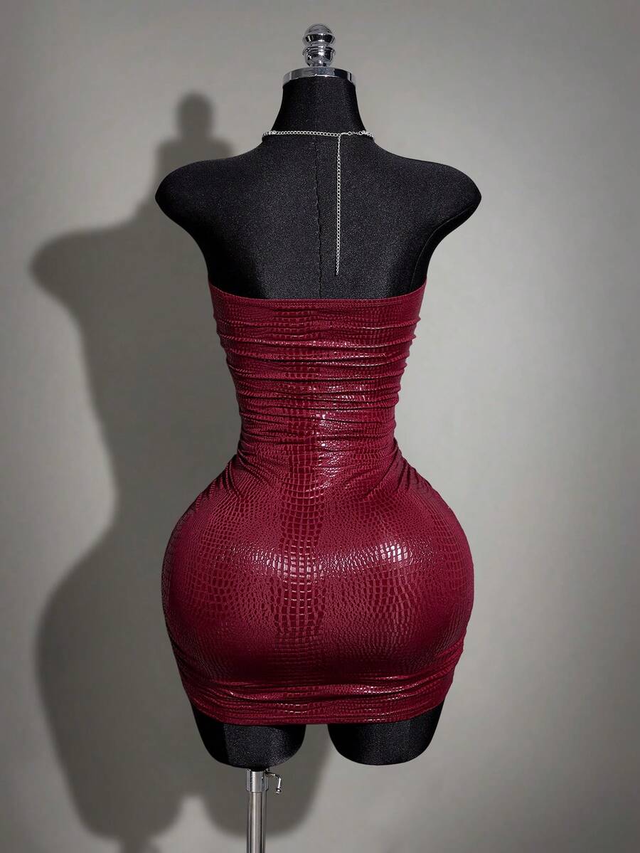 Women's apricot sequin strapless mini bodycon dress featuring cup detail and separate arm sleeves.