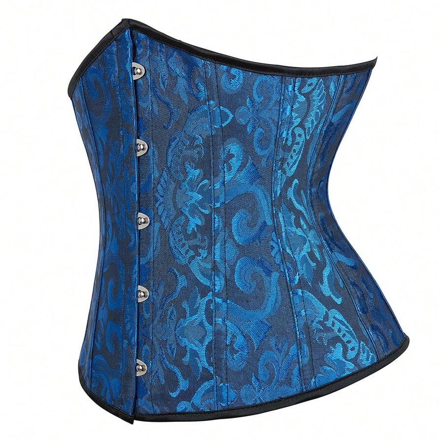 Vintage lace-up waist trainer corset with grommet eyelet details and plant pattern, designed for Halloween styling.