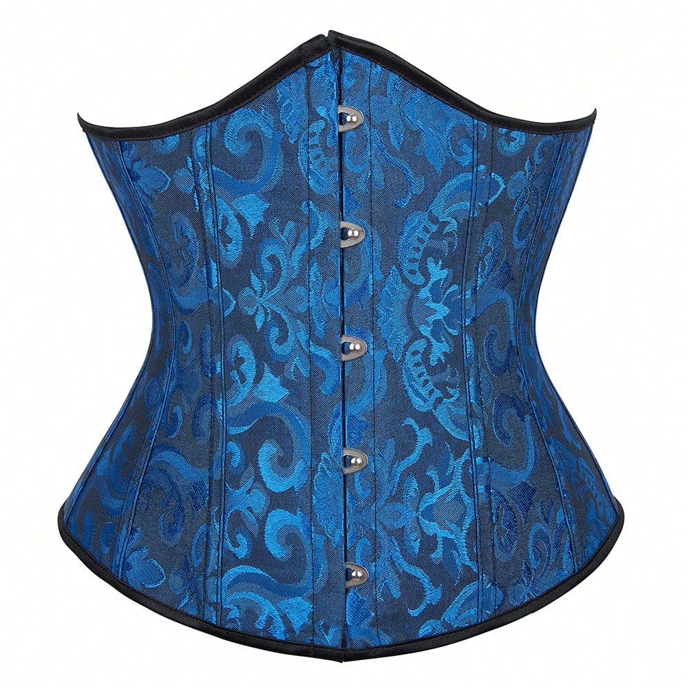 Vintage lace-up waist trainer corset with grommet eyelet details and plant pattern, designed for Halloween styling.