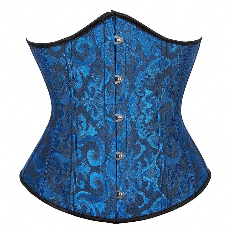 Vintage lace-up waist trainer corset with grommet eyelet details and plant pattern, designed for Halloween styling.