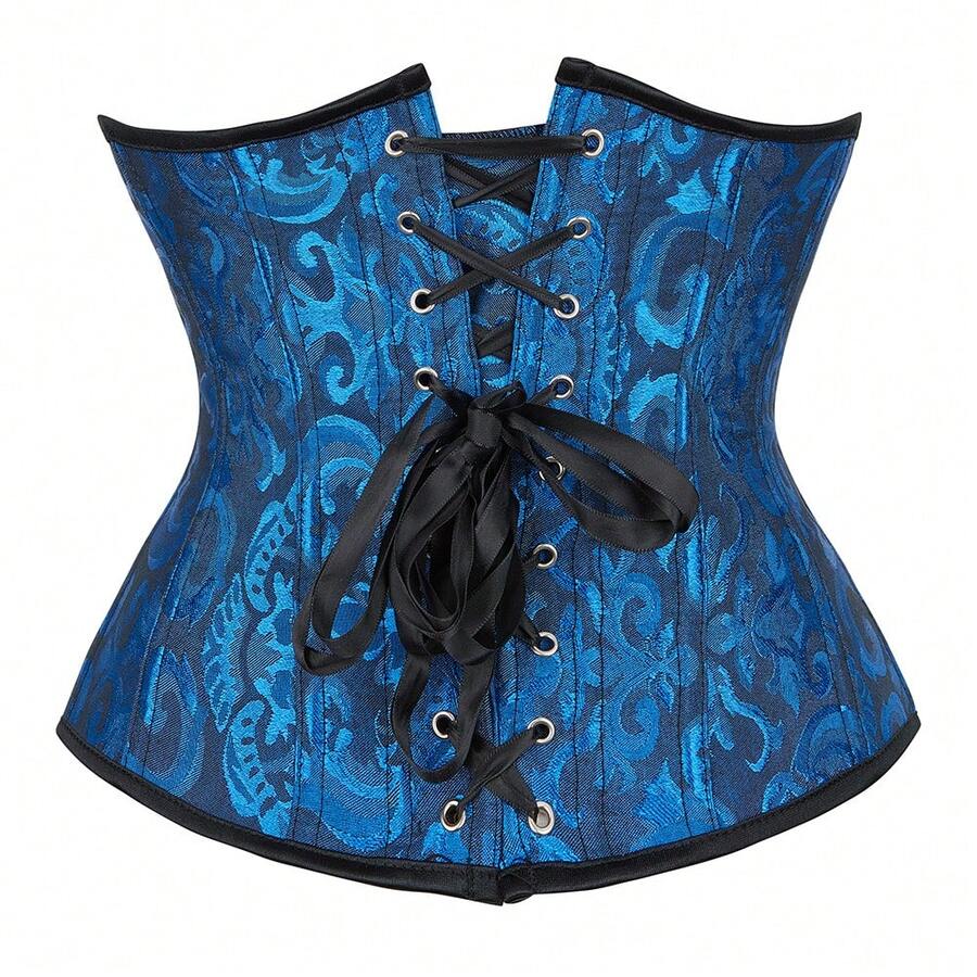 Vintage lace-up waist trainer corset with grommet eyelet details and plant pattern, designed for Halloween styling.