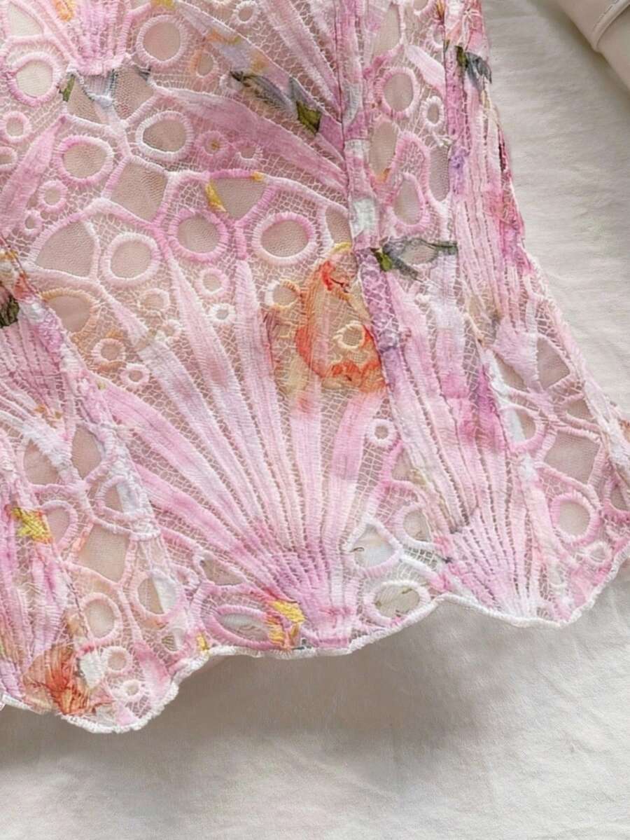 Strapless floral lace corset top with lace-up detail, asymmetrical hem, and slim fit for women.
