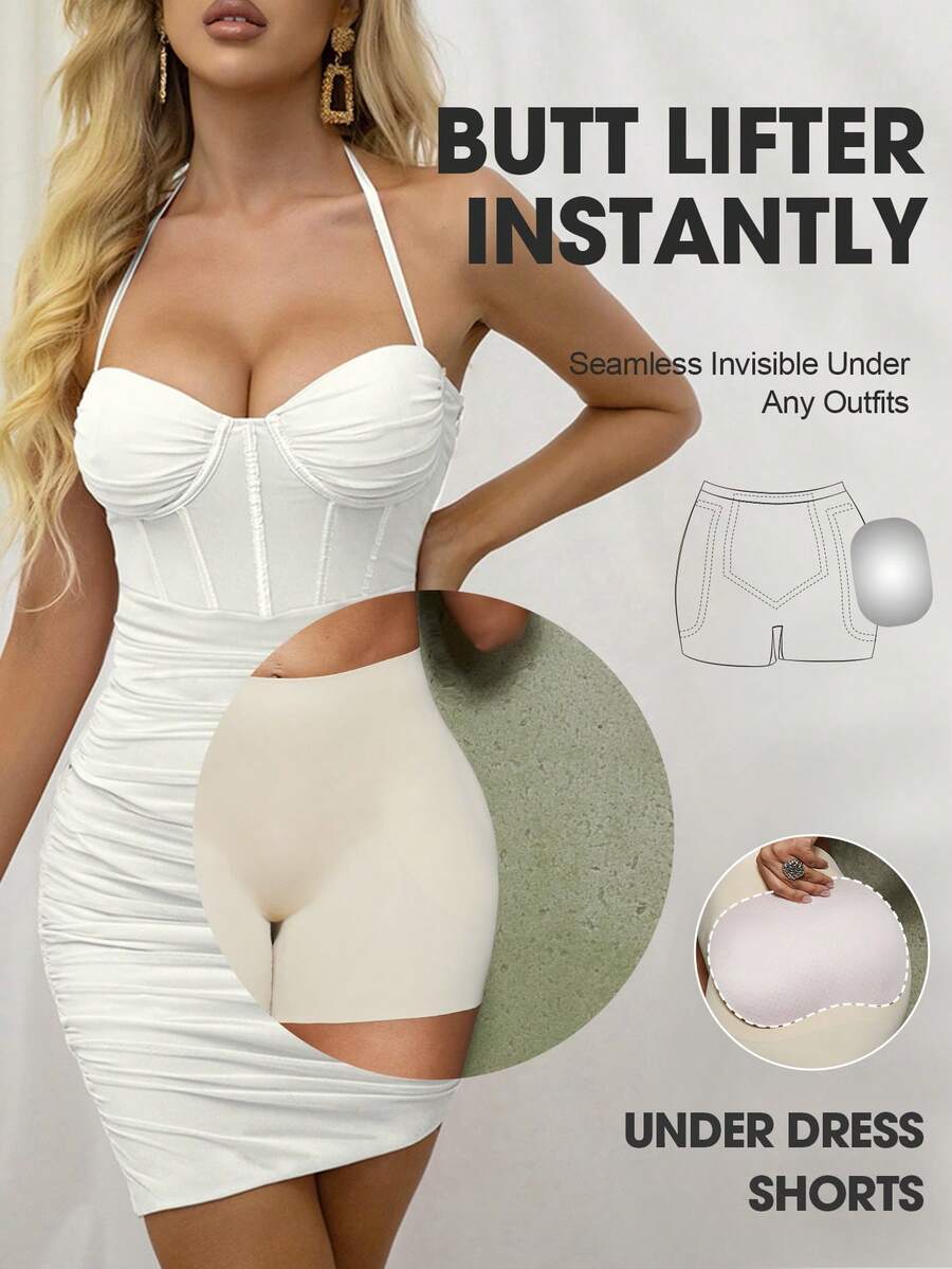 Women's black seamless waist trainer shorts featuring tummy control and butt lifting pads