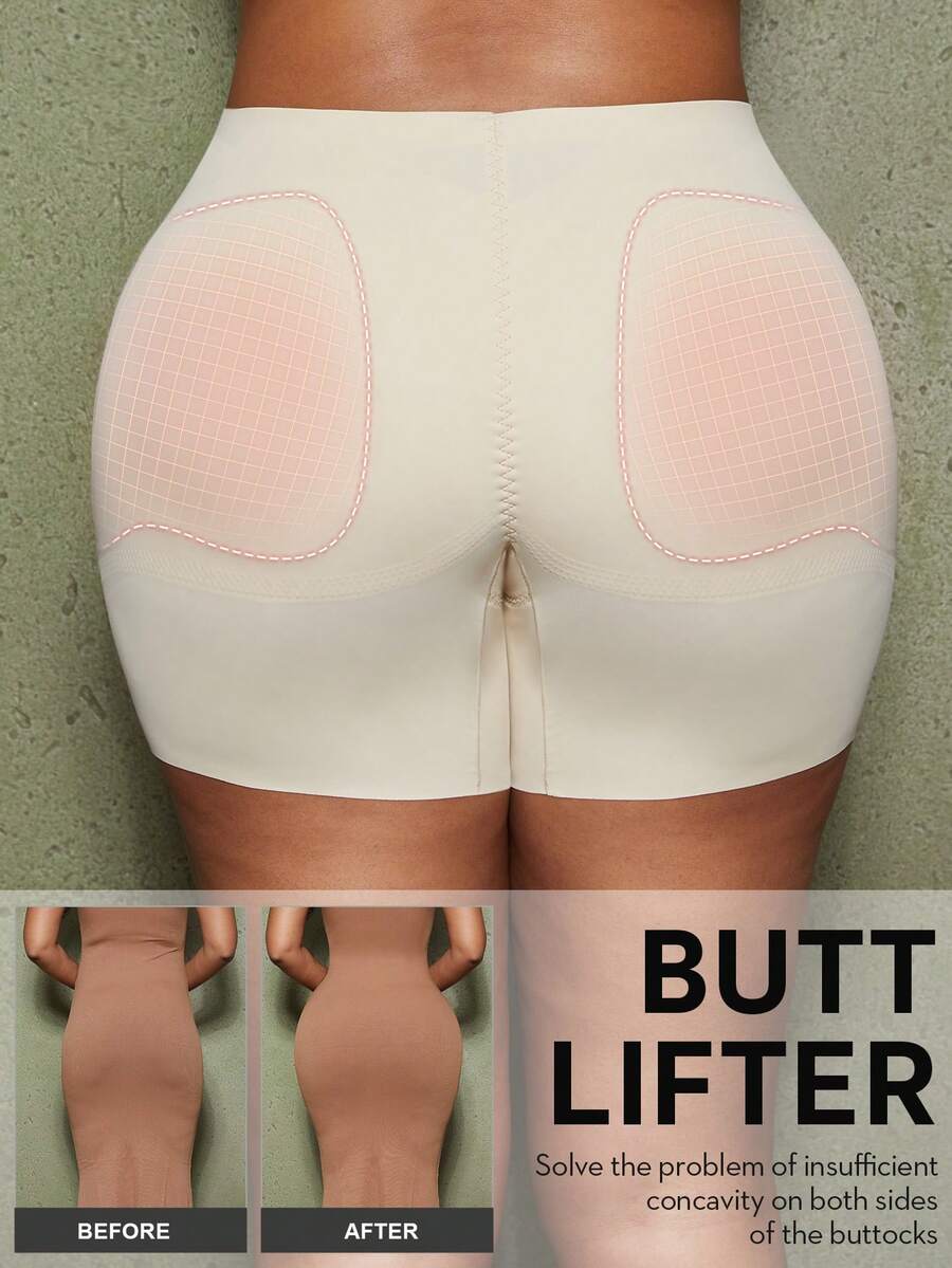 Women's black seamless waist trainer shorts featuring tummy control and butt lifting pads