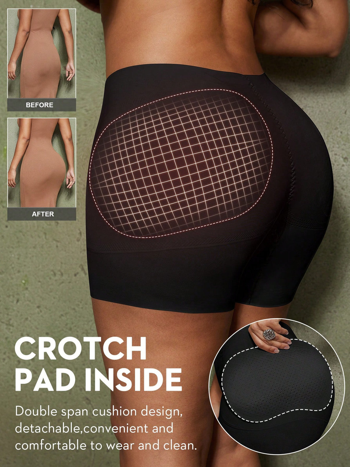 Women's black seamless waist trainer shorts featuring tummy control and butt lifting pads