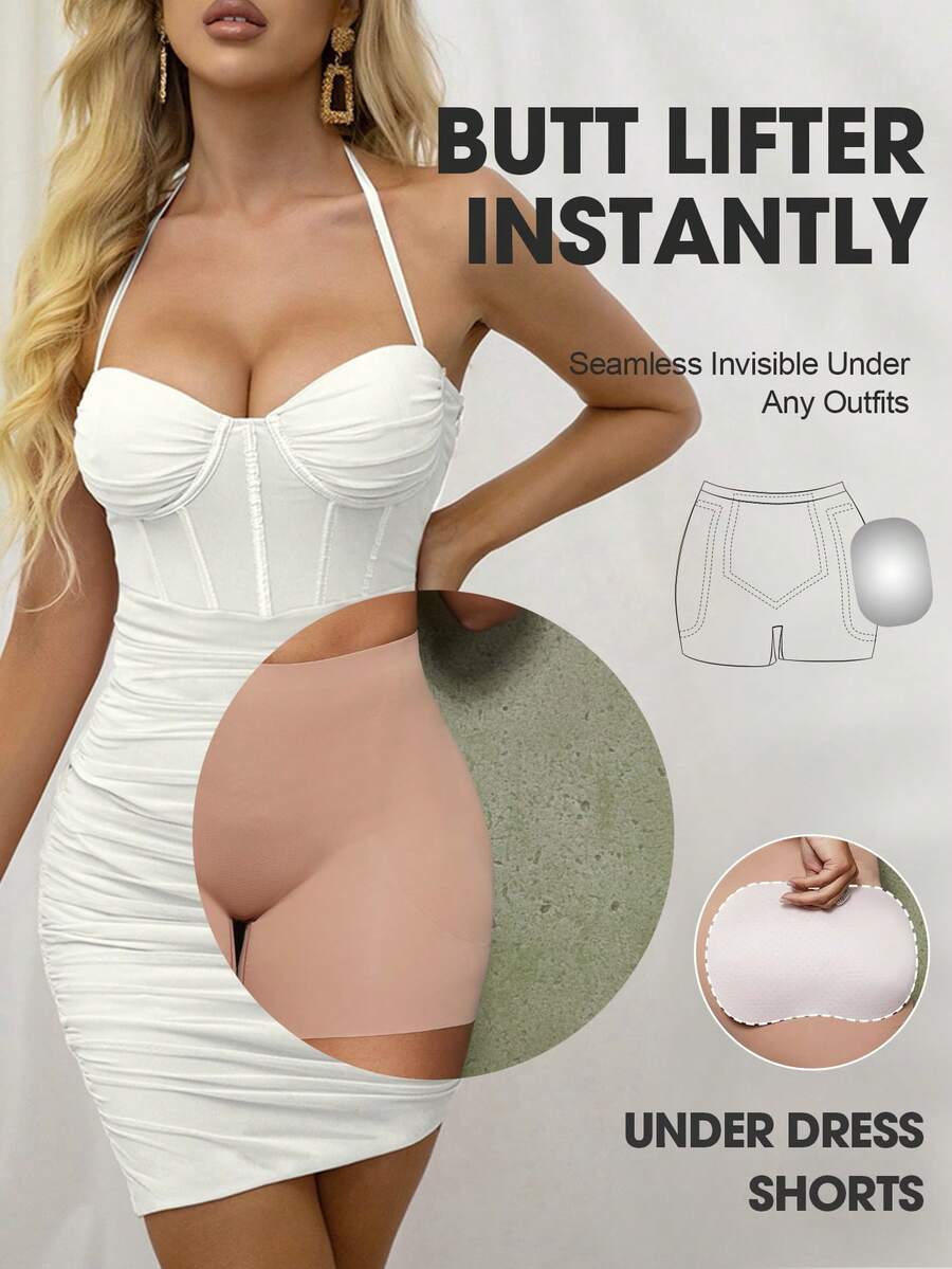 Women's black seamless waist trainer shorts featuring tummy control and butt lifting pads