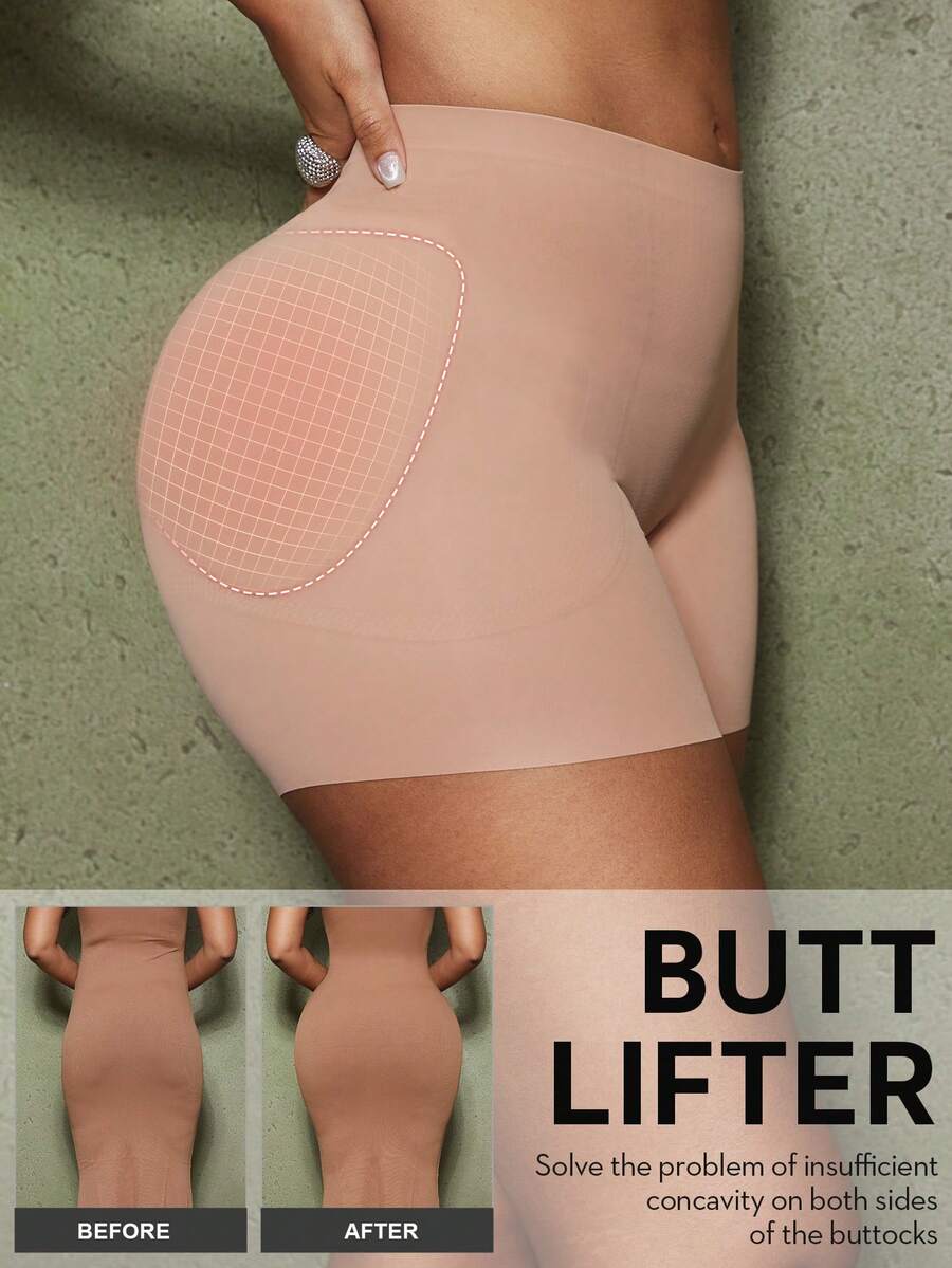 Women's black seamless waist trainer shorts featuring tummy control and butt lifting pads