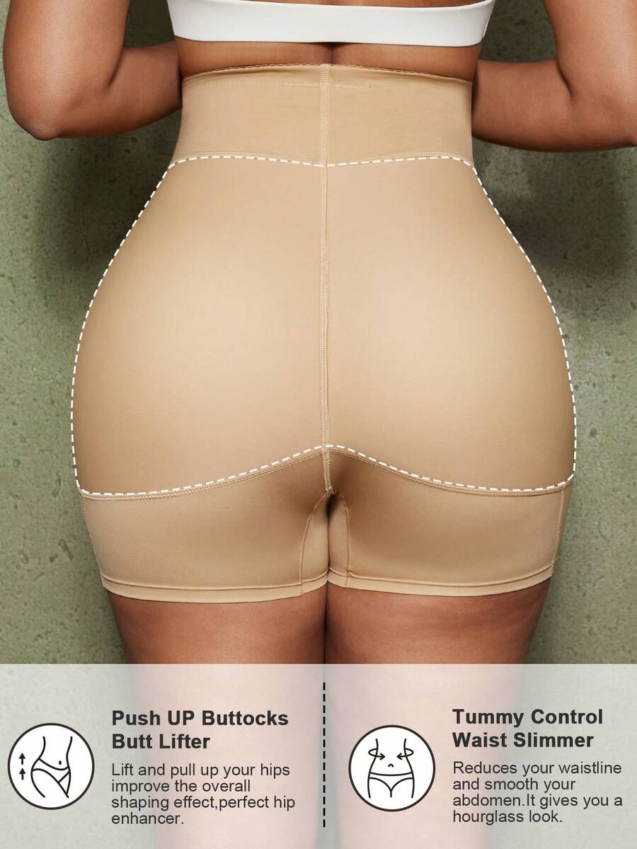 Women's high waist butt lifter shapewear shorts with foam hip pads for tummy and waist shaping.