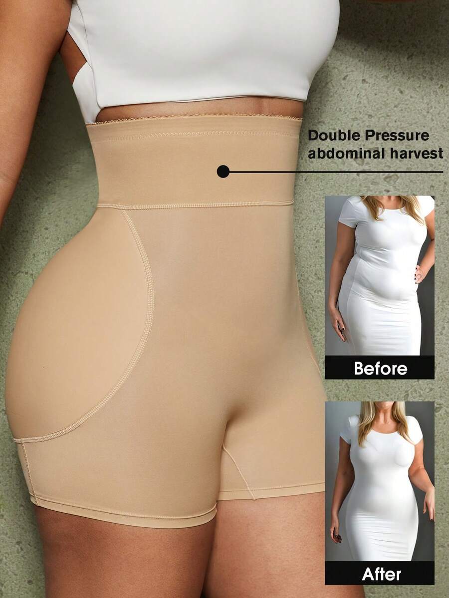 Women's high waist butt lifter shapewear shorts with foam hip pads for tummy and waist shaping.