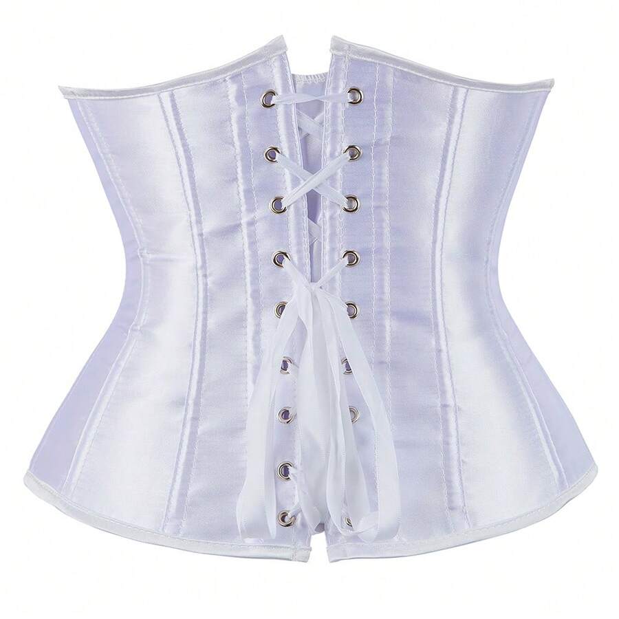 Vintage lace-up waist trainer corset with grommet eyelet details and plant pattern, designed for Halloween styling.