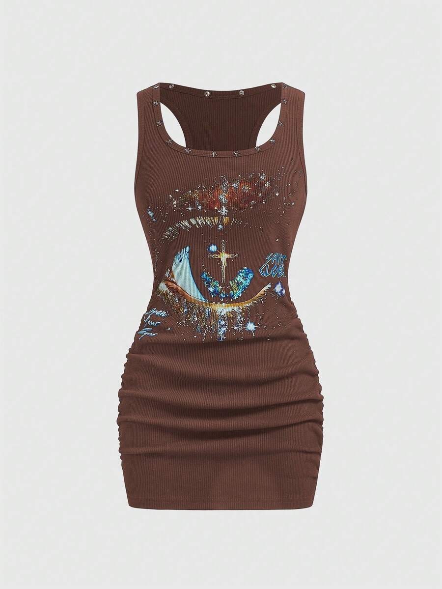 Army green short sleeve ruched bodycon mini dress for women featuring a scoop neckline and slim fit pencil hem.