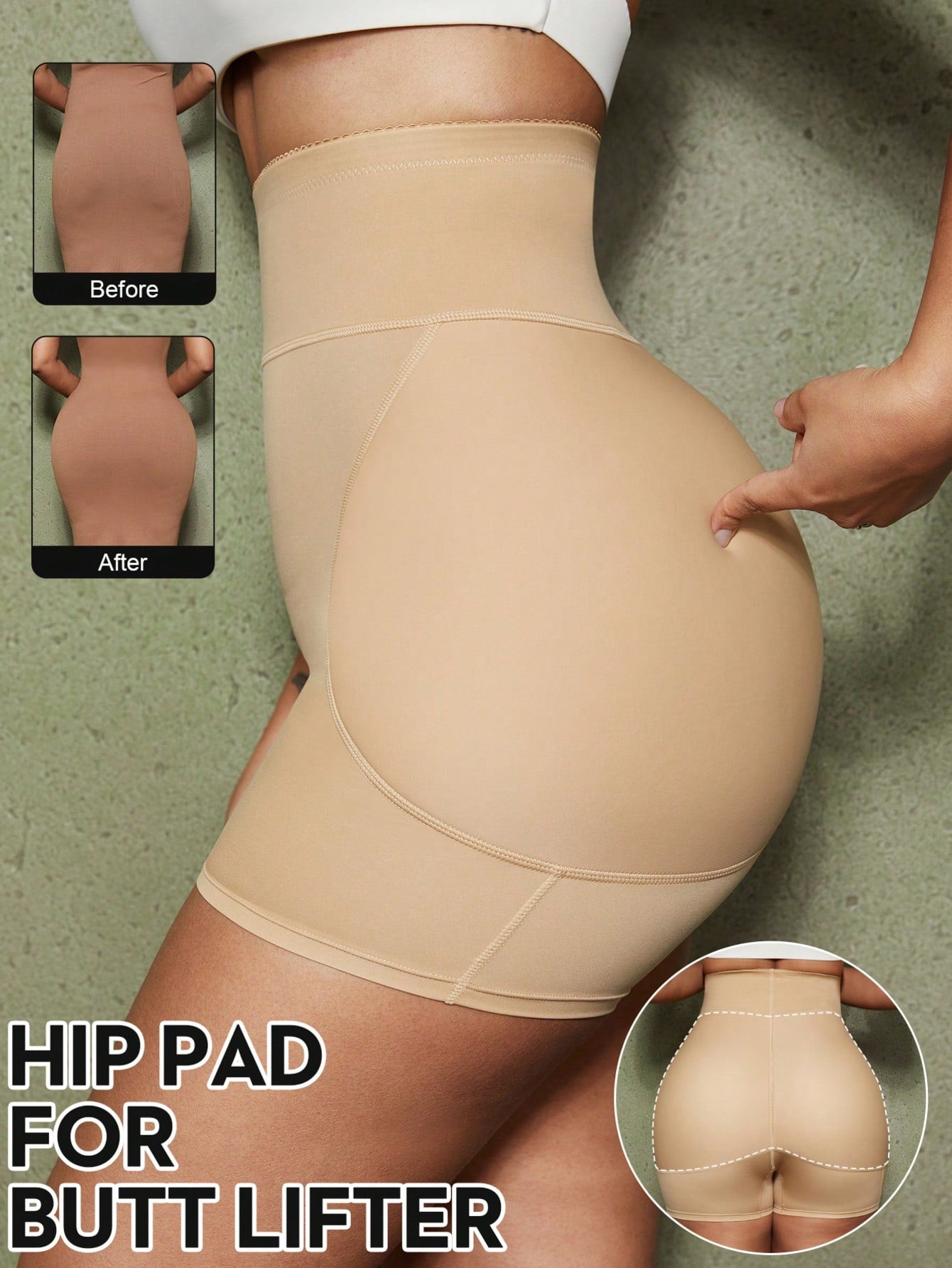 Women's high waist butt lifter shapewear shorts with foam hip pads for tummy and waist shaping.
