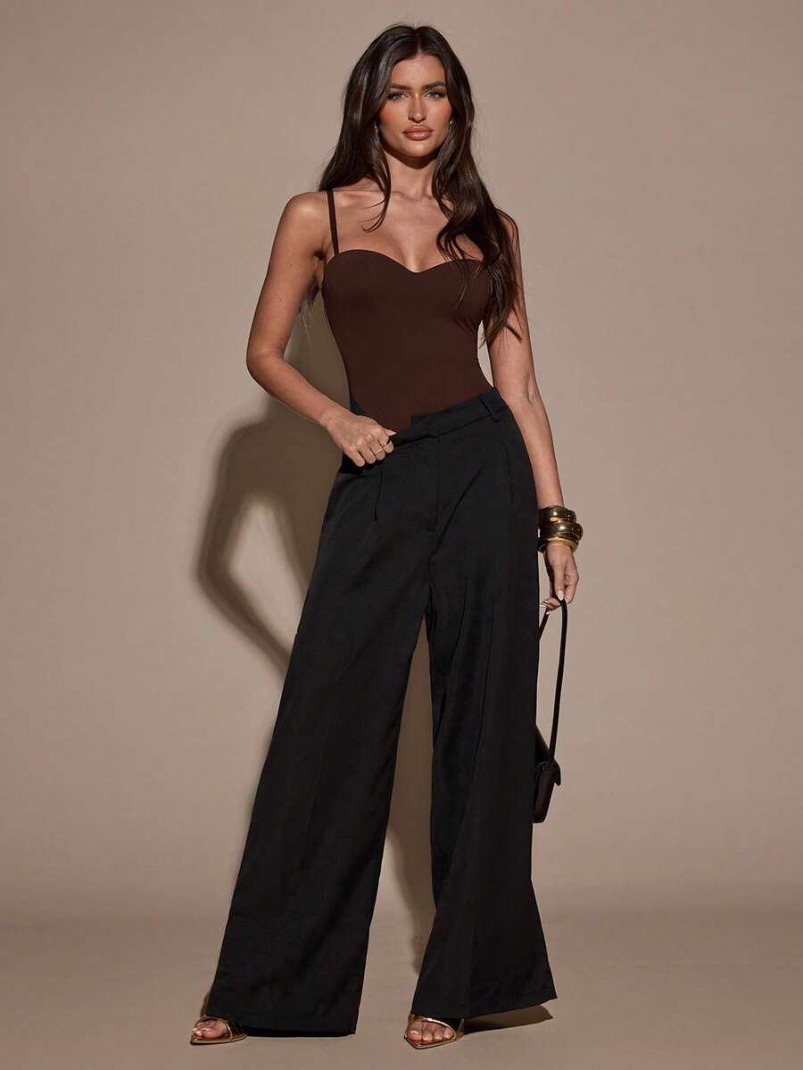 Apricot women's lace sheer camisole top featuring spaghetti straps, contrast lace trim, backless slim fit design, and knitted stretch fabric.