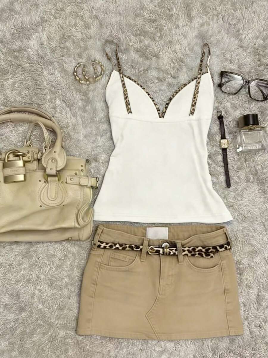 A women's solid slim fit camisole top with delicate contrast lace trim around the neckline and spaghetti straps.