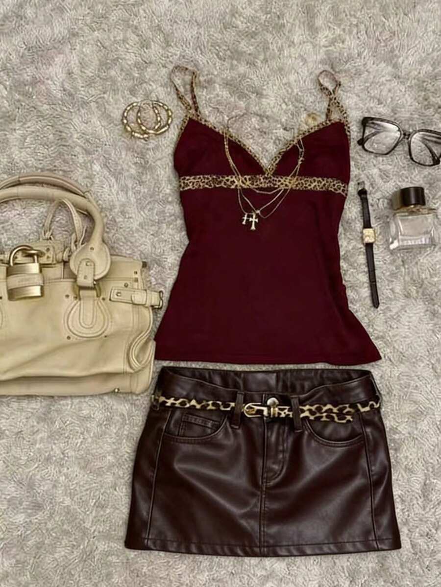 A women's solid slim fit camisole top with delicate contrast lace trim around the neckline and spaghetti straps.