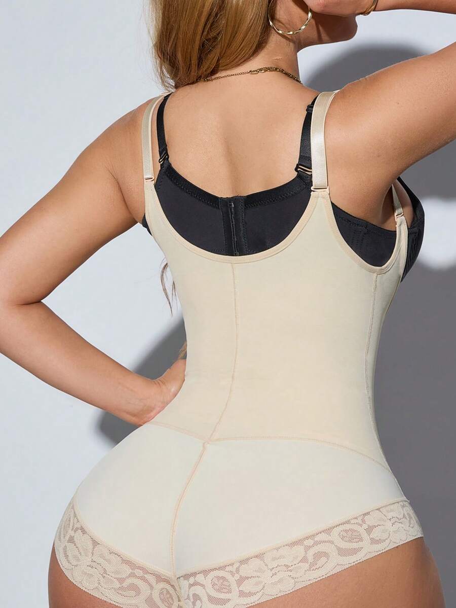 Women's postpartum shapewear bodysuit featuring strong tummy control, zipper front detail, and breathable mesh fabric.