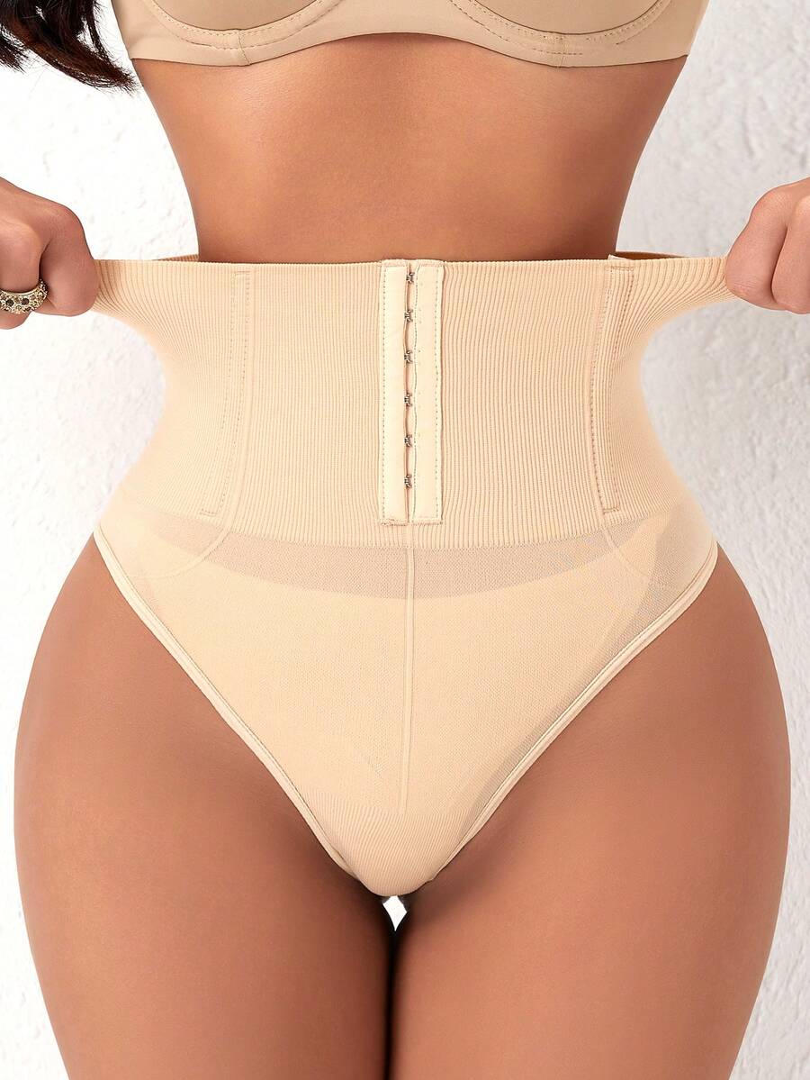 Women's high waist tummy control shaping briefs with hook-and-eye closure and strong stretch support