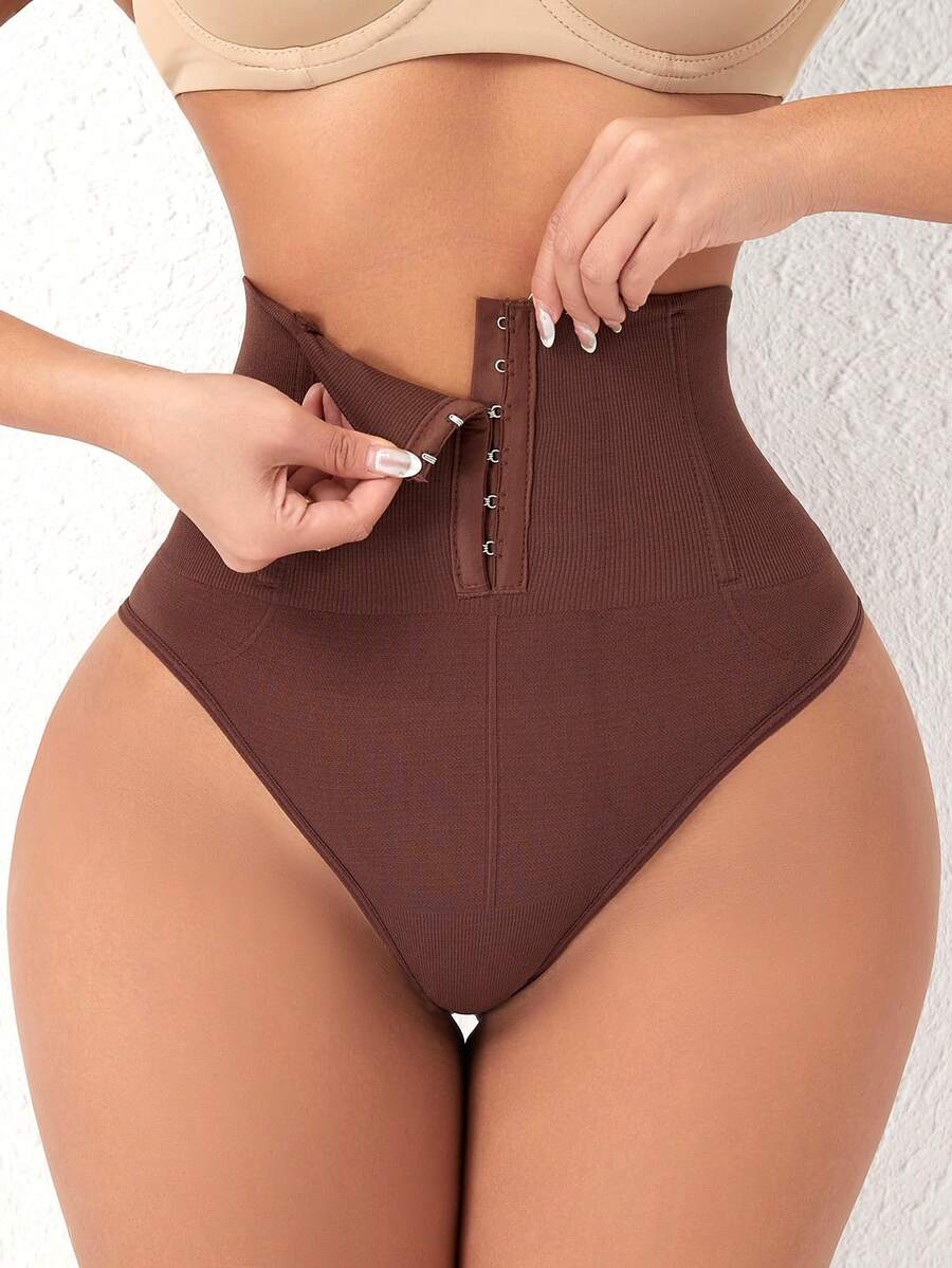 Women's high waist tummy control shaping briefs with hook-and-eye closure and strong stretch support
