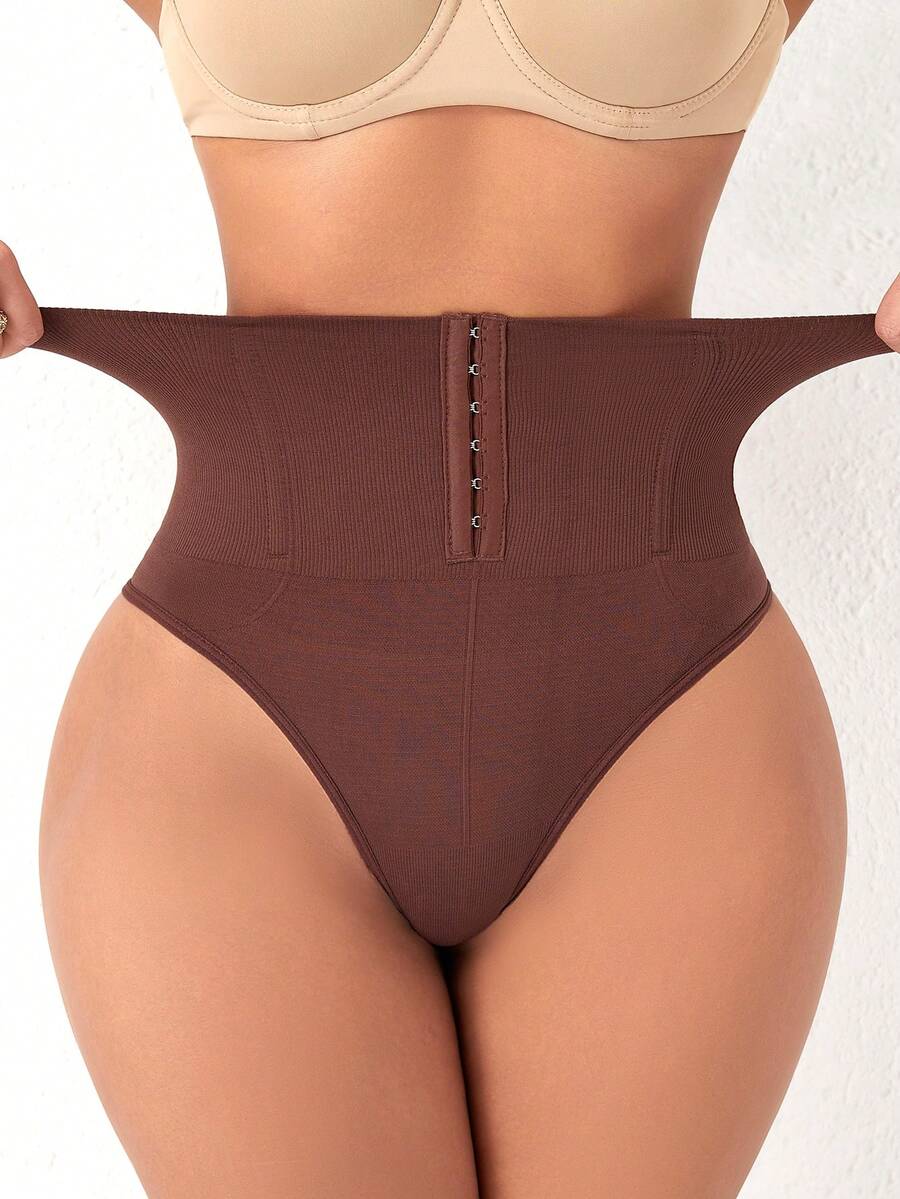 Women's high waist tummy control shaping briefs with hook-and-eye closure and strong stretch support