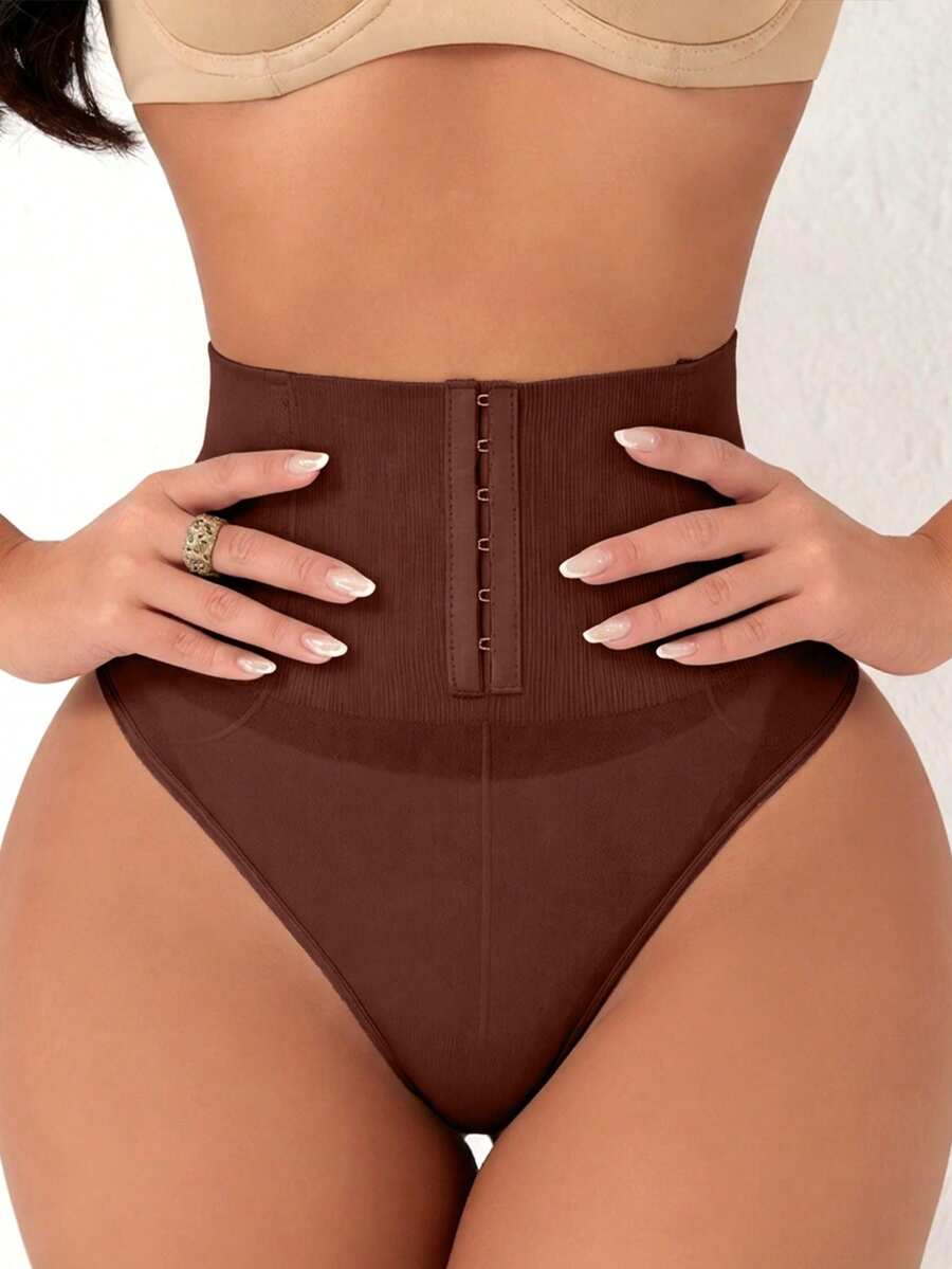 Women's high waist tummy control shaping briefs with hook-and-eye closure and strong stretch support