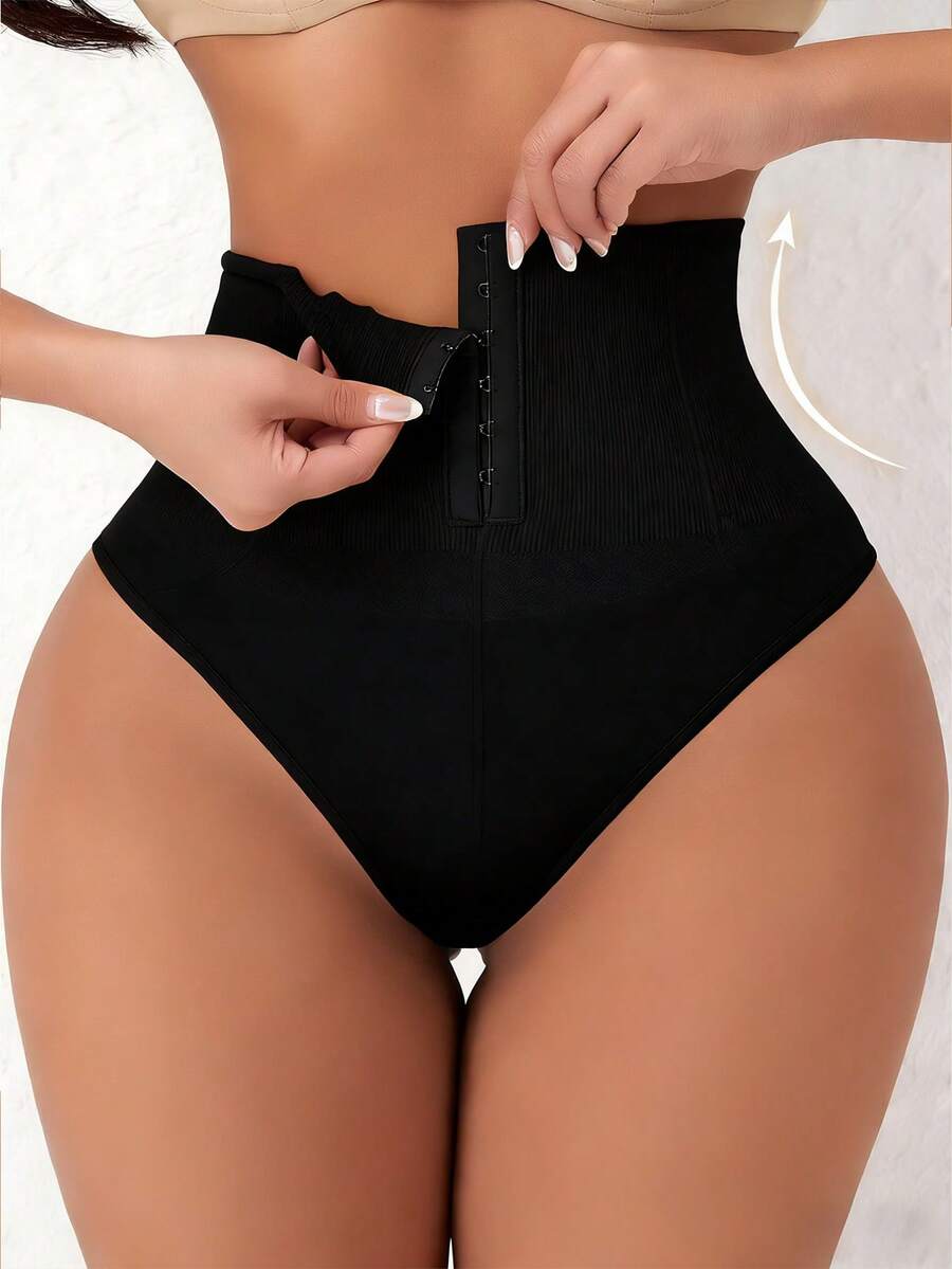 Women's high waist tummy control shaping briefs with hook-and-eye closure and strong stretch support