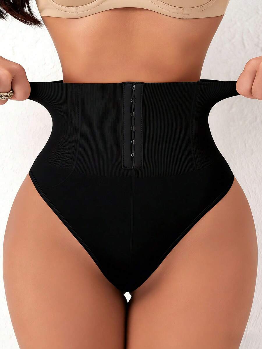 Women's high waist tummy control shaping briefs with hook-and-eye closure and strong stretch support