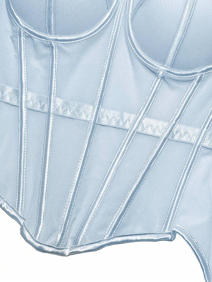 Women's brown backless corset camisole top featuring spaghetti straps, boned structure, and slim fit silhouette.